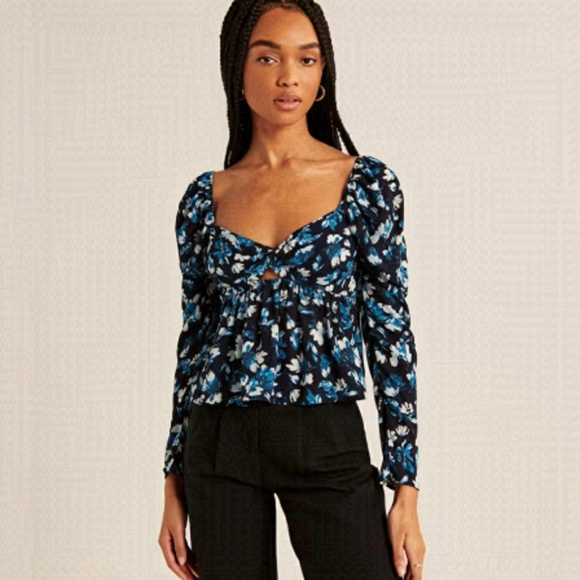 NWT A&F Size L Twist-Front Peplum Top - Picture 1 of 5